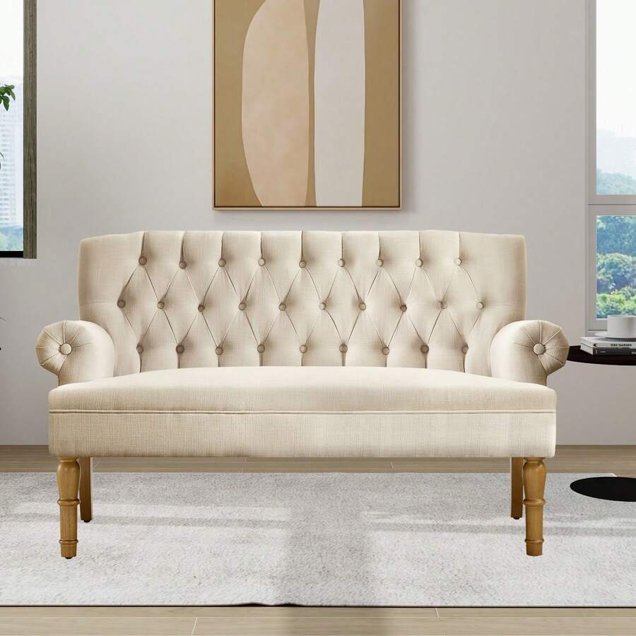 Loveseat Sofas For Living Room Loveseat For Living Room Couch In A Box Sofa Para Sala Love Seats Furniture Sofa In A Box Long Couches For Living Room Settee Loveseat,Linen - 米色 - 查看 1