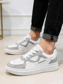 Zapatos deportivos para hombre, zapatos deportivos con bloques de color para hombre, zapatos casuales para hombre, zapatos deportivos para estudiantes, zapatos con cordones antideslizantes multifuncionales, adecuados para la escuela, los desplazamientos y el uso diario. - Gris blanco - Ver 3