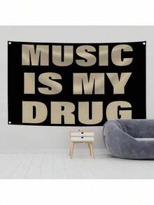 MUSIC IS MY Music Abstract Cartoon Art Design Tapestry Color Wall Hanging Flag For Bedroom Living Room Dorm Halloween Party Decor,Guys Man Cave,Modern Music Art Tapestry Banner Gift - 3x5英尺(90x150公分) - 查看 1