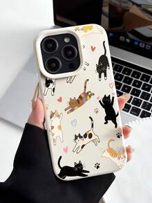 1个时尚独特的彩色猫咪图案艺术防震乳白色液态软TPU手机壳，兼容 16 Pro Max/16/16 Pro/16 Plus/15/15 Pro Max/15 Pro/11/12/13/14 Pro Max/11 Pro/11 Pro Max/12 Pro/12 Pro Max/13 Pro/13 Pro Max/14 Pro/14 Pro Max - 彩色 - 查看 3