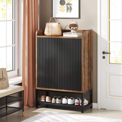 LITTLE TREE Zapatero con puertas, sistema de almacenamiento de zapatos de 5 niveles 73x35x105cm para hasta 20 pares de zapatos, mueble de madera para pasillo, entrada, salón
