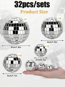 32个2/3/4/5厘米银色反光镜面迪斯科球，悬挂式镜面迪斯科球，DIY饰品球，材料包，悬挂式迷你迪斯科球，银色玻璃亮面反光悬挂球装饰品，迪斯科球蛋糕装饰，迪斯科圆球蛋糕装饰，70年代迪斯科蛋糕装饰，适用于主题蛋糕、生日派对、婚礼餐桌装饰、婴儿派对装饰球等。 - 彩色 - 查看 11