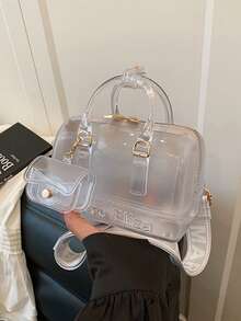 Bộ 2 túi đeo vai trong suốt bằng chất liệu jelly, có thể điều chỉnh kích thước, phù hợp cho du lịch, đi học, đi làm, công sở, túi đeo chéo. - trắng - Xem 2