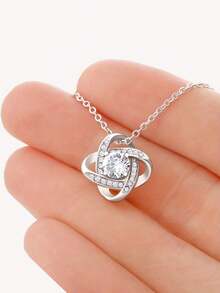 友情与爱情项链，优雅女士项链，送给爱人的礼物，镶嵌立方氧化锆，附赠祝福卡和礼盒，精致女士珠宝 - 銀色的 - 查看 3