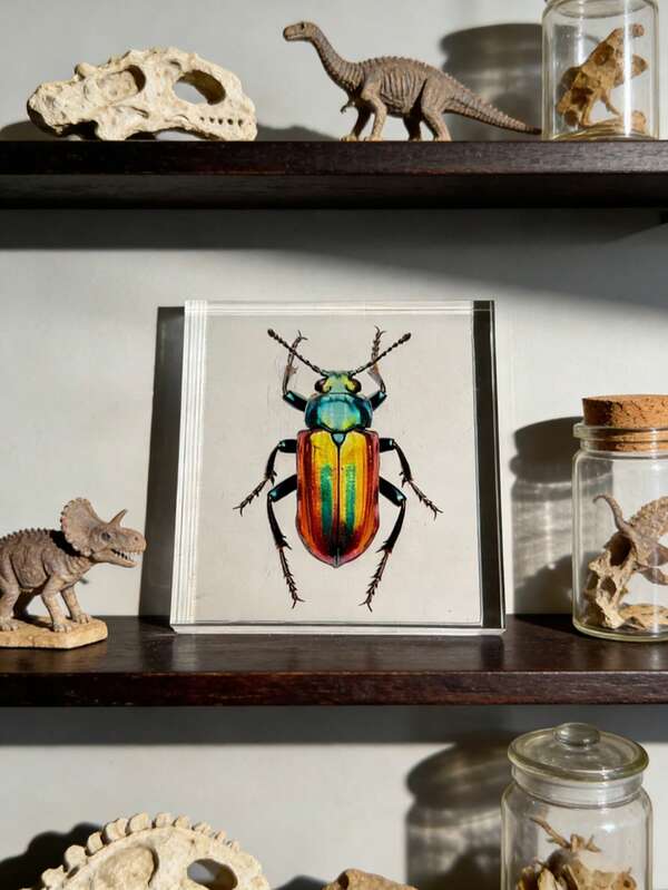 1 pieza Extra Grande (10CM) Modelo de Juguete de la Serie Escarabajo Transparente, Espécimen de Insecto, Modelo de Animal de Preservación Permanente, Impresión de Espécimen de Escarabajo Insecto talla grande Realista de la Naturaleza, Modelo de Planta y Insecto Transparente Ámbar Cuadrado, Adorno Decorativo Artesanal (Acrílico de Doble Cara), Regalo Perfecto para Niños, Familia y Amigos para Pascua, Festival, Día de San Valentín y Otras Festividades