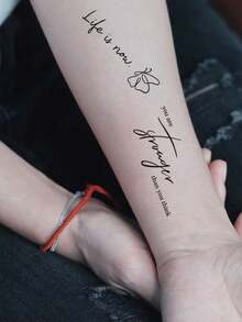 30 Sheets Black Lettering Phrase & Symbol Temporary Tattoo Stickers - Butterfly Heart Moon Minimalist Body Art For Women Men Daily Simple Chic Style - Black - View 4