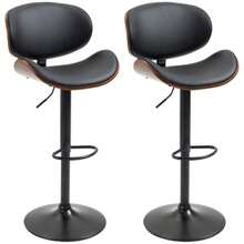 Set Of 2 Bar Stools, Height-Adjustable Kitchen Stools, Faux Leather Counter Stools, Swivel Chairs With Footrests, Bar Stools For Kitchen, Dining Room, Black, Steel, 53 X 52 X 92-112 Cm | - Black - View 1