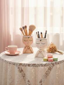 1个简约心形女孩桌面收纳盒 - 化妆刷及办公用品收纳架，优雅的化妆刷收纳设计，适合女孩、学生和女性，适用于度假、海滩、浴室、卧室等多种场合，大容量 - 彩色 - 查看 2