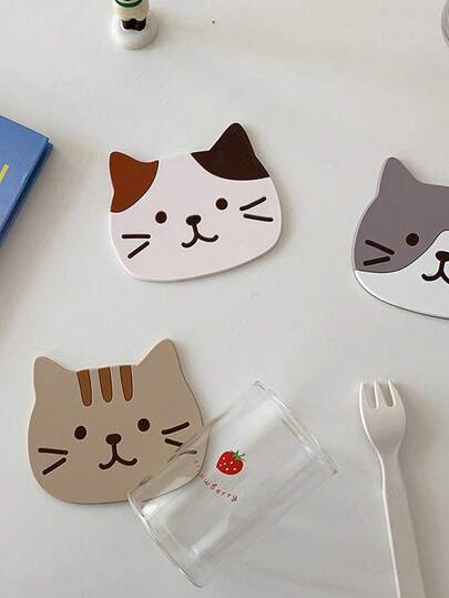 4个猫咪硅胶杯垫，耐热杯垫，防水餐垫，加厚桌面垫