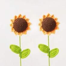 2pcs Handmade Crocheted Sunflower Artificial Flower Bouquet, Made Of High-Quality Synthetic Fibers, Realistic Appearance, Soft And Flexible Stems, Suitable For Wedding, Party, Harvest Festival Decoration, Also Can Be Used As Home Decor Or Holiday Gift - Multicolor - View 10