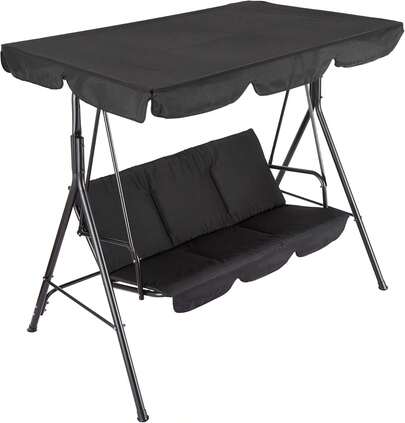 Columpio para Exterior con Toldo Ajustable │ Silla Columpio de 3 Asientos para Adultos con Cojines Gruesos │ Estructura de Acero Resistente │ Ideal para Porche, Jardín o Patio Trasero