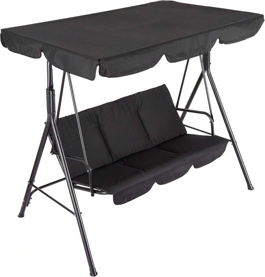 Columpio para Exterior con Toldo Ajustable │ Silla Columpio de 3 Asientos para Adultos con Cojines Gruesos │ Estructura de Acero Resistente │ Ideal para Porche, Jardín o Patio Trasero - Negro 2 - Ver 1