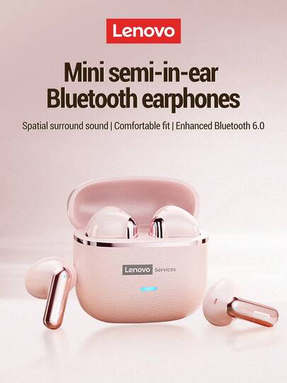  Lenovo LE230 In-Ear Bluetooth-hörlurar, utsökt läderdesign, brusreducering för HD-samtal, äkta trådlöst surroundljud, Bluetooth 6.0, låg latens för musik, spel, sport, kontor, mini trådlösa hörlurar lämpliga för Android, IOS, PC, julklapp