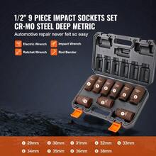 9pcs  Impact Socket Set, CR-Mo Metal, 1/2" Drive Metric Deep Sockets With Carrying Case - 8 - View 5