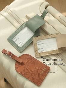1 pieza Etiqueta de equipaje personalizada con nombre, adecuada para maletas, etiqueta de equipaje con palabra de nombre en letra dorada personalizada con patrón de flores grabado, etiqueta de cuero genuino personalizada con tarjeta de visita oculta, accesorio de viaje, hecho a mano, regalo elegante para dama de honor - Multicolor - Ver 2