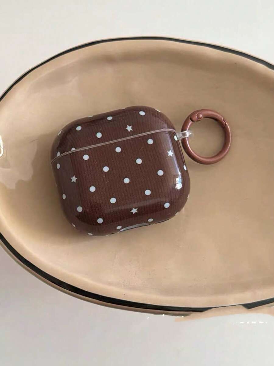 Korean Style Simple Blue & Brown Polka Dot Star Design Protective Case Compatible With Apple 4, New Pro 3, Pro 3rd Gen Noise Cancelling Version, 3rd & 4th Gen - Brown - View 1