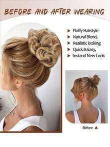 爪夹式凌乱发髻假发片 合成发髻 波浪卷发髻发髻接发 蓬松盘发发髻 爪夹式马尾假发片 - 彩色 - 查看 5