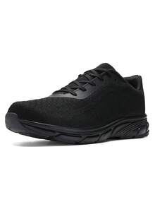Men's Knit Casual Sports Shoes, Lightweight Breathable Running Sneakers - Black - View 3