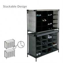 zxr Simplify - 16 pares de zapateros con cubierta apilable almacenamiento y organización clóset recámara entrada color gris82 - Gris - Ver 3
