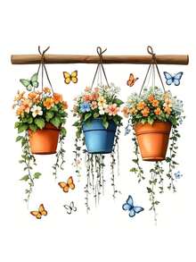 1 pieza Pegatina floral en maceta - Primavera, 3 Pinturas decorativas de flores en cubos, PVC, Autoadhesivo sin necesidad de pegamento, Adecuado para superficies de vidrio, decoración de sala de estar, dormitorio, baño, decoración del hogar - Multicolor - Ver 11