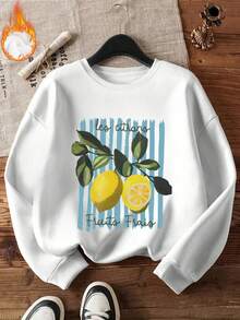 Women's White Lemon Print Sweatshirt - Casual Round-Neck, Perfect Spring Lightweight Comfort, Ideal For Daily Wear & Picnics - White - View 1