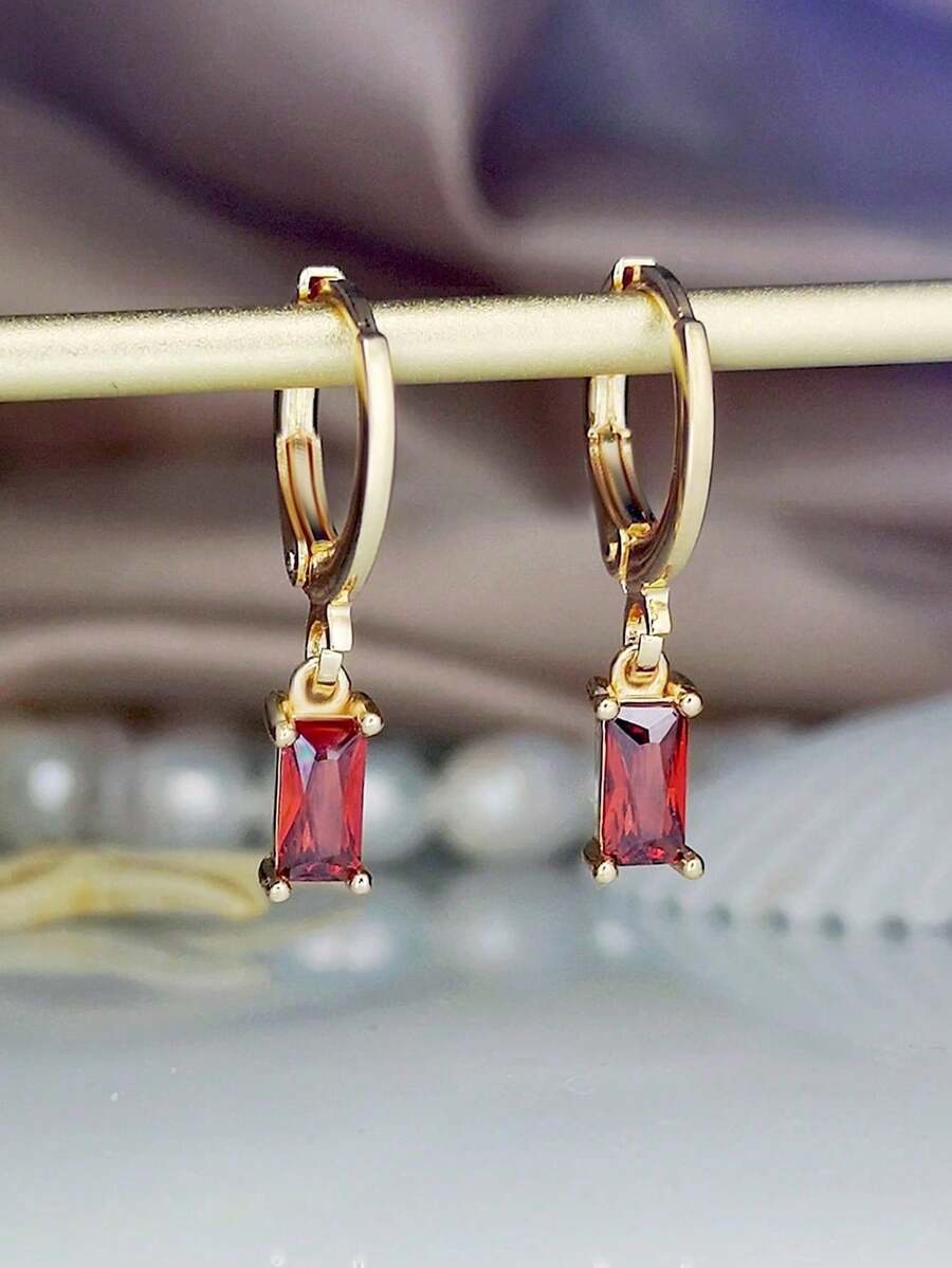 1 Pair Minimalist Square Pomegranate Red Glass Earrings - Red - View 1