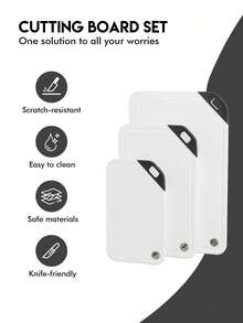 3pcs Kitchen Cutting Board Set With Juice Groove, Plastic Chopping Board Assorted Sizes, Non-Slip Handle, Double-Sided Design, Suitable For Cooking And Camping, Dishwasher - White - View 3