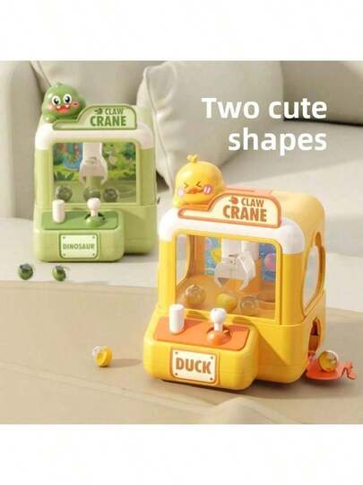 迷你抓娃娃机玩具，适合儿童 - 鸭子和恐龙主题街机游戏，带操纵杆，趣味互动派对礼物，适合男孩女孩，两种可爱造型，黄色和绿色