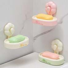 1pc Flower Suction Cup Soap Dish, Luxury No Drill Wall Mounted Draining Soap Holder For Bathroom - Multicolor - View 1