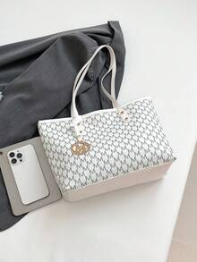 Túi tote đeo vai in họa tiết toàn thân, quà tặng Ngày của Mẹ cho mẹ, túi tote in chữ retro, túi đeo vai dung tích lớn, túi xách tay hoàn hảo cho việc đi làm. - trắng - Xem 9