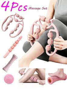 1 Set (4pcs) Portable Sports Massage Kit, Deep Tissue Muscle Massage, Includes Spiked Massage Stick, Massage Roller, Foot Massage Ball, Foot Massage Roller, Suitable For Gym, Home, Yoga Studio To Relax Muscles On Feet, Back, Neck, Muscles, Hands - Multicolor - View 2