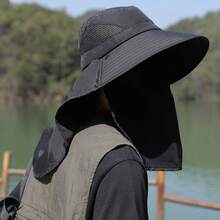 1pc Unisex Spring & Summer 360° UV Protection Bucket Hat - Integrated Neck Shield & Removable Face Cover, Breathable Wide Brim Outdoor Sun Hat For Fishing/Hiking/Cycling/Outdoor Activities, Fashionable All-Round Sun Protection Bucket Hat