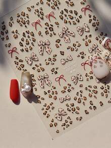 1个3D豹纹蝴蝶结美甲贴纸 迷人蝴蝶结美甲贴纸 滑动式冬季美甲装饰 美甲用品 - 彩色 - 查看 6