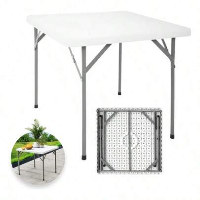 Mesa Plegable Cuadrada Plástico Resistente 86cm Jardin Exter Color Blanco