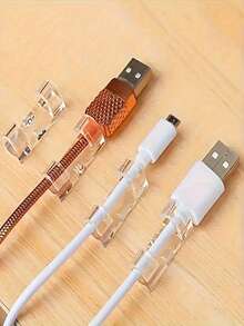 20/40/100pcs Self-Adhesive Cable Clips, Transparent Sticky Cable Organizer Clips, Wire Fastener For TV, Laptop, Desktop, Home & Office - Transparent - View 7