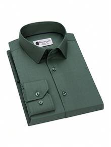 Men's Business Dress Shirts, 38% Bamboo Fiber, 62% Polyamide, Long-Sleeved, No-Iron, With A Slim Fit. Bamboo Fiber: Offers Good Moisture Absorption And Breathability, Is Comfortable To Wear And Naturally Antibacterial. It Is Wear-Resistant And Firm, Making The Shirt Less Prone To Deformation. - 軍綠色 - 查看 1