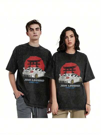 Camiseta retro lavada  White Subbie Impreza WRX STi, 4 estaciones, usable para hombres y mujeres, cuello redondo, manga corta, top de algodón, cuello redondo, estilo Y2K, camiseta casual estampada para hombres y mujeres, cosplay