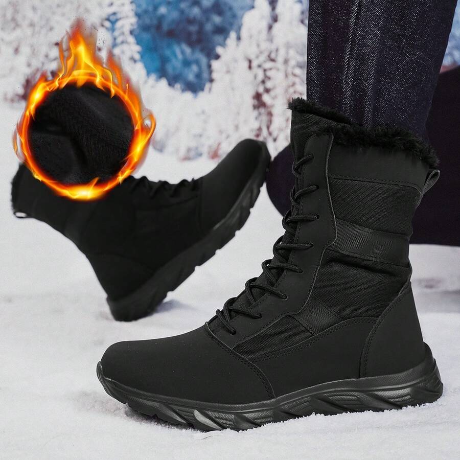 女士时尚雪地靴，保暖加厚冬季鞋，情侣百搭靴，徒步靴 - 黑色 - 查看 1