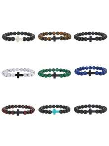 Bestselling Turquoise Cross Beaded Bracelet For Men, Tiger Eye, White Sandalwood, Black Obsidian, Lapis Lazuli Bead Bracelet Jewelry - Bracelet - View 12