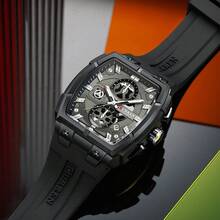 Reloj de pulsera de lujo para hombres CURREN con cronógrafo de cuarzo, resistente al agua, correa de silicona, luminoso y fecha automática - Multicolor - Ver 7