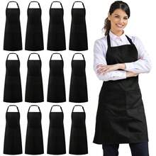 12 Pack Bib Apron, Unisex Aprons Adjustable Waterdrop Resistant With 2 Pockets Cooking Kitchen Apron For Chef, BBQ Drawing Apron Bulk, Black - màu đen - Xem 1
