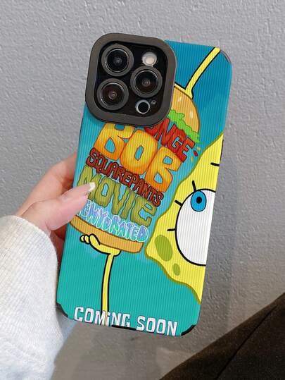 SpongeBob SquarePants 1pc Cartoon Burger & Spongebob Striped Pattern Shockproof Phone Case Cover, Compatible With Samsung/Compatible With IPhone 17/16/15/14/13/12/11 Pro Max/12 Pro/14 Plus And Other Models