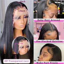 Straight Lace Front Wigs Blended Hair 13x4 Transparent HD Lace Front Wigs Human Blended Hair Pre Plucked 180% Density Straight Lace Frontal Wigs With Baby Hair For Women - Natural & Black - View 3