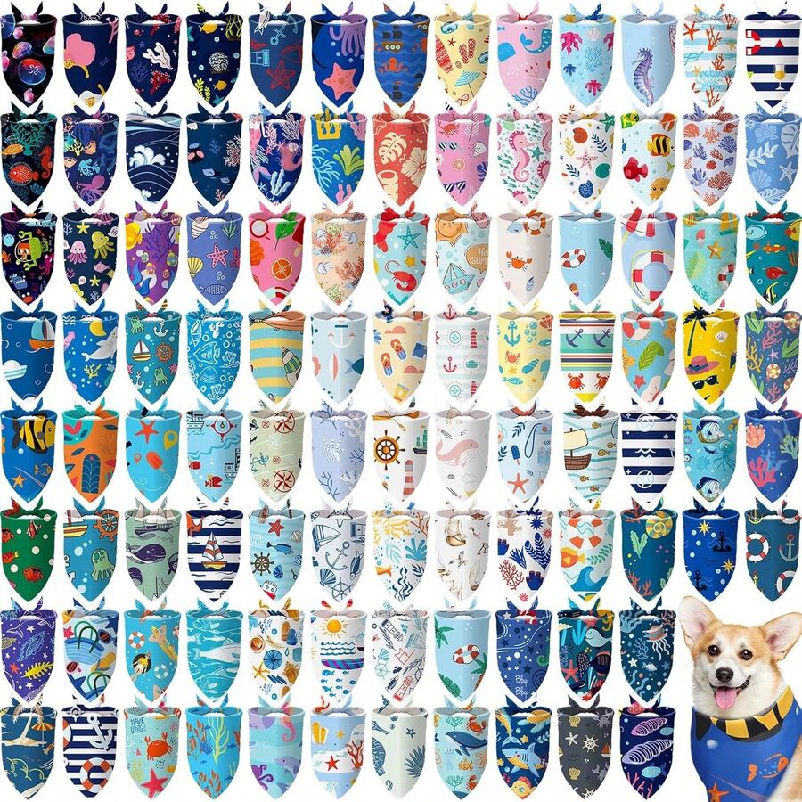 100 Pcs Ocean Dog Bandanas Bulk Pet Bibs Colorful Triangle Pet Ocean Scarf Bandanas For Medium Large Dogs Birthday Summer Beach Holiday Costume Decor - Multicolor - View 1