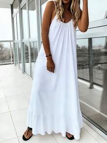 Đầm dự tiệc cưới/mùa hè màu trắng trơn, chất liệu vải dệt, không lưng, xếp ly, dành cho nữ cỡ lớn, màu trắng thanh lịch. - trắng - Xem 5