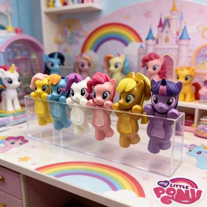 6pcs My Little Pony Cartoon Character Decoration Set, Includes 6 Figures In OPP Bag, Suitable For Decorating Phone, TV, Computer, Desk, Bookshelf, Wardrobe, Bedroom And Living Room, Great As Back To School Gift