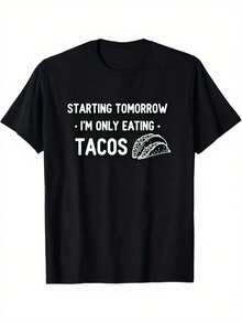 Camiseta de Hombre con Impresión Divertida "A partir de mañana solo comeré tacos", Camiseta de Algodón Suave y Elástica, Adecuada para Fiestas en la Playa y Uso Diario - Negro - Ver 11
