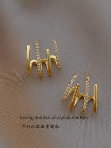 topshiny 1对简约四爪耳夹，优雅时尚女士饰品，水钻数量随机 - 金黃色 - 查看 2