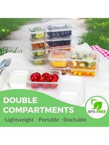 20pcs Portable Double Layer Condiment Boxes - Reusable Plastic Dipping Tray, Multi-Function Covered Dipping Cups, Salad Sauce Takeout Boxes, Double Layer Condiment Boxes, Double Layer Snack Boxes With Takeout Sauce, Suitable For Back To School, Halloween, Travel Snacks And Sauces, Beach Snacks, Christmas, Mother's Day, Parties, Birthday Parties, Gatherings, Etc.