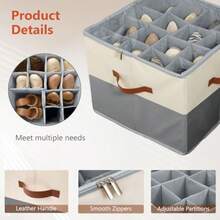 Shoe Storage Box Organizer Fits 16 Pairs Large Shoe Box Container With Adjustable Dividers Foldable Space Saving Shoes Holder - Griege - View 3